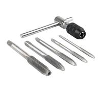 Mesee 6 Pieces T-Handle Tap Wrench Tool Set, Adjustable T-Tap Ratchet Wrench Holder Metric Plug Thread Taps M3 M4 M5 M6 M8 Machine Screw Taps Metal Hand Tapping Tool for Metal Aluminum Plastic Wood