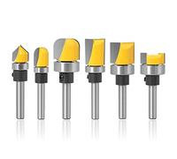 Mesee 6 Pieces Template Router Bit Set with Bearing, 1/4 Inch Shank Flush Trim Bits and Bowl Tray Bits V Grooving Bit for Woodworking Template Pattern Slotting Trimming Clearing Milling Cutter Tools