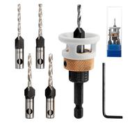Mesee 6Pcs Countersink Drill Bit Set with Depth Stop for Woodworking & DIY | 4pcs HSS Pilot Bits and Carbide 4-Flute 82° Countersink with 1/4" Hex Shank, Wrench & Case for Wood, MDF, Plywood