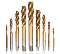 Mesee 9 Pieces Spiral Flute Tap Set, Titanium Coated HSS Metric Thread Machine Taps Drill Bits Screw Thread Tapping Tool - M2 M2.5 M3 M4 M5 M6 M8 M10 M12