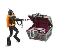 Mesee Aquarium Decor Creative Treasure Seeker, Fish Tank Ornament Undersea Landscape Treasure Chest Hunt Diver Air-Operated Decoration - Black