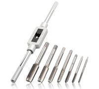 Mesee Thread Tap Wrench Tool Kit, 7PCS HSS Metric Machine Screw Plug Taps with Adjustable Tap Wrench M3 M4 M5 M6 M8 M10 M12 Hand Tapping Tool for Metal Aluminum Plastic Wood