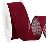 Meseey 10 Yards Burgundy Burlap Wired Ribbon, 2.5 Inch Wine Red Wired Edge Ribbon for DIY Projects, Gift Wrapping, Wreaths, Christmas Decoration (Burgundy)