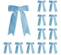 Meseey 12 Pcs Velvet Bows with Twist Tie 3.5 Inch Pre-Tied Vintage Christmas Velvet Ribbon Bows for Treat Bags Gift Wrapping Basket Wedding Baby Shower Brithday Party (Dusty Blue, 3.5Inch)