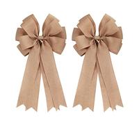 Meseey 2 Pcs 20 x 10 Inch Large Burlap Bows Farmhouse Wreaths Jute Bow for Gift Wrapping Tree Topper Front Door Home Decorations