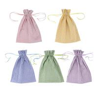Meseey 5 Pcs Large Easter Burlap Bags with Drawstrings 16 x 12 Inch Buffalo Plaid Drawstring Gift Bags Gingham Sacks Bags Reusable Gift Pouch Bag for Easter Spring Birthday Party Baby Shower Goodies