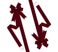 Meseey 6 Pieces Christmas Cabinet Bows Adjustable Straps Large Burgundy Velvet Cabinet Door Bows for Xmas Kitchen/Garage/Farmhouse Decor(Burgundy)