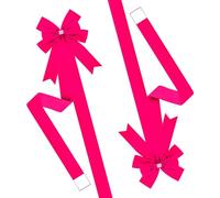 Meseey 6 Pieces Hot Pink Cabinet Bows Large Christmas Velvet Ribbons Pre-Tied Adjustable Straps Cabinet Decor Door Bows for Xmas Kitchen/Garage/Farmhouse Decor (Hot Pink)