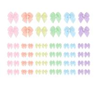 Meseey 60pcs Mini Pastel Rainbow Satin Ribbon Bows with Pearl 1 Inch Colored Craft Bows Flowers Appliques DIY Craft for Sewing, Scrapbooking, Wedding, Gift,Christmas Decoration (Pastel)
