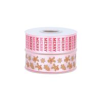 Meseey Gingerbread Ribbon 7/8 Inch 20 Yards Pink Merry Christmas Candy Cane Fabric Craft Ribbon for Christmas Gift Wrapping Wreath Bow DIY Crafts Supplies (Pink Merry Gingerbread)