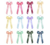 Meseey Pastel Satin Bow Wine Glass Charms Set of 12, Double Sided Assorted Soft Colors Bow Drink Markers for Stem Wine Glasses Champagne Flutes Cocktails, Cute Coquette Party Decor for Wedding Baby