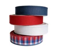 Meseey Patriotic Burlap Ribbon, Red White Blue Plaid for Wreaths, Crafts, Bow, Gift Wrapping, Party Decoration (Red/White/Navy/rwbplaid, 1.5 inch)