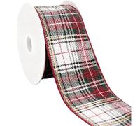 Meseey Red Green White Buffalo Plaid Ribbon 2.5 Inch x 10 Yards Christmas Tartan Gingham Check Wired Edge Ribbon Decor for DIY Crafts Gift Wrapping Home Decorations(White/Red/Green,2.5 inch)