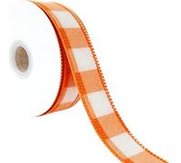 Meseey Wired Ribbon, 1 Inch, Gingham Plaid Buffalo Check, Polyester, 30 Feet, for Easter Spring Christmas Holiday Party Crafts (Orange White, 7/8 Inch)