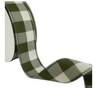 Meseey Wired Ribbon, 1 Inch, Gingham Plaid Buffalo Check, Polyester, 30 Feet, for Easter Spring Christmas Holiday Party Crafts (Sage White, 7/8 Inch)