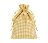 Meseeyy 5 Pcs Large Buffalo Plaid Burlap Gift Bags with Drawstring (12Wx16L, Yellow-White Plaid) Reusable Gingham Sacks Gift Pouch Bags for Easter, Spring, Birthday, Baby Shower, Wedding Party Favors
