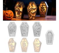 Mesenymm Halloween Coffin Mould, Various Pumpkin, Ghosts, Bat Coffin Resin Mold for Candles Wax Soap Clay Plaster Epoxy Resin Home Party Decorations (3 Lids+1 Base)