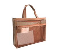 Mesh Art Supply, Clear File Organizer, Large Tote Carrier | 17 x 13 x 4.4 Inch Storage Bag with Zipper Feature and Carry Handle, Transparent A3 Art Holder for Posters Teaching Painting Sketch, Khaki