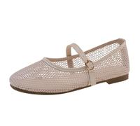 Mesh Ballet Flats for Women - Ballerina Mesh Breathable Fishnet Ballerina with Heel Flats Shoes Buckle Strap Dance Shoes Plain Elegant Summer Shoes Casual Dance Women's Shoes, khaki, 5 UK