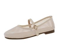 Mesh Ballet Flats for Women - Ballerina Mesh Breathable Fishnet Ballerina with Heel Flats Shoes Buckle Strap Dance Shoes Plain Elegant Summer Shoes Casual Dance Women's Shoes, White, 5 UK
