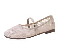 Mesh Ballet Flats for Women - Ballerina Mesh Breathable Fishnet Ballerina with Heel Flats Shoes Buckle Strap Dance Shoes Plain Elegant Summer Shoes Casual Dance Women's Shoes, pink, 35 EU