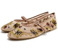 Mesh Ballet Flats for Women Embroidered Floral Mary Jane Flats Round Toe Slip On Ballerina Shoes Comfortable Casual Daily Dress Flat Shoes