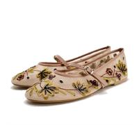 Mesh Ballet Flats for Women Embroidered Floral Mary Jane Flats Round Toe Slip On Ballerina Shoes Comfortable Casual Daily Dress Flat Shoes