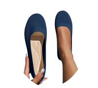 Mesh Ballet Flats for Women Slip On Ballet Pumps Women Dress Knitted Fold Up Shoes Round Toe Wide Fit Work Flats Solid Color Comfortable Foldable Ballerina Shoes Navy