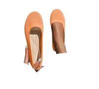 Mesh Ballet Flats for Women Slip On Ballet Pumps Women Dress Knitted Fold Up Shoes Round Toe Wide Fit Work Flats Solid Color Comfortable Foldable Ballerina Shoes Orange