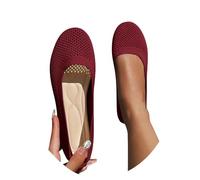 Mesh Ballet Flats for Women Slip On Ballet Pumps Women Dress Knitted Fold Up Shoes Round Toe Wide Fit Work Flats Solid Color Comfortable Foldable Ballerina Shoes Red