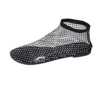 Mesh Ballet Flats for Women - Sparkly Rhinestone Sandals Breathable Round Toe Slip-On Jelly Flats Comfortable Dressy Gladiato Sandals for Casual, Beach, Wedding & Office Wear, Black, 5.5 UK