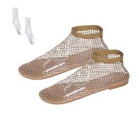 Mesh Ballet Flats for Women, Ultra Comfortable Shiny Gem Mesh Flats, Glittery Stretchy Net Shoes for Women (5,Gold)