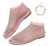 Mesh Ballet Flats for Women, Ultra Comfortable Shiny Gem Mesh Flats, Women's Flats Slip On Mesh Shoes (Pink, Adult, Women, 8, Numeric, UK Footwear Size System, Medium)