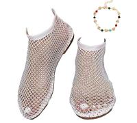 Mesh Ballet Flats for Women, Ultra Comfortable Shiny Gem Mesh Flats, Women's Flats Slip On Mesh Shoes (White, Adult, Women, 6.5, Numeric, UK Footwear Size System, Medium)