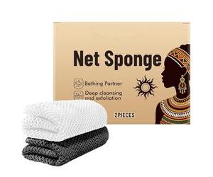 Mesh Bath Sponge Set, Two-Piece Double-Sided Textured Bath Sponge - Enjoy a spa Experience at Home, Gently exfoliating, Easily Cleaning Your Back and Shoulders, Hexagonal Weave for deep Cleansing