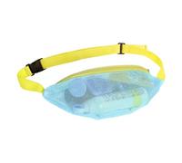 Mesh Beach Bag - Adjustable Strap Mesh Shoulder Pack with Large Capacity | Lightweight Sea Shell Bag for Swimming, Holiday, Picnic, Hiking, Travel, Pool Day, N, Light Blue Yellow Band, Consulte la