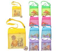 Mesh Beach Bag for Sand Toys 10Pcs Colorful Beach Bag for Kids Shells Collecting SeaShells Bag with Adjustable Carrying Straps, Sand Beach Toys