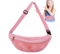 Mesh Beach Bag for Seashell Foot Bag Toy Storage Bag with Adjustable Strap Waist Pack with Zipper for Seashell Rock Collecting Accessory