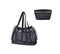 Mesh Beach Bag for Women Shower with Drawstring Toy Pool Bag Dorm Room Essentials for Students Girl & Boy for Camping (Black,H10.63XL12.99XW5.51in)
