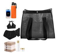 Mesh Beach Bag - Reusable Large Foldable Tote Bag | Women's Luggage Package for Holiday Hiking on the Lake Gym Boat Family Sports Resort Picnic, Black, riferimento alla descrizione, Please refer