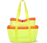 Mesh Beach Bag with 6 Pockets - Foldable Waterproof & Sandproof Tote, Ideal for Swim, Tropical Vacations & Pool Days - Spacious Storage for Women & Men - Yellow