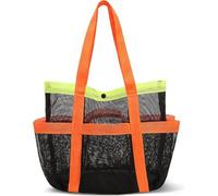 Mesh Beach Bag with 8 Pockets, Foldable Waterproof & Sandproof Tote - Ideal for Swim, Tropical Vacations, Pool Days, Spacious Beach Storage Essential for Women Men（black）
