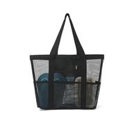 Mesh Beach Bags, Foldable Beach Bag For Women With Zip, Large Tote Waterproof Sandproof Pool Bag With Zipper, Black Lightweight Swimming Handbag For Gym School Shopping Travel Daily Use Black Net Bags