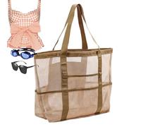 Mesh Beach Bags for Women - Large Waterproof Tote Shoulder Handbag for Women | Grocery Storage Net Heavy Duty Market Picnic Bag Waterproof with 8 Pockets, Organization S, khaki, Se référer à la