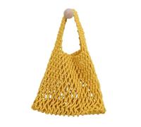Mesh Beach Tote Womens Shoulder Handbag Straw Woven Purse Woven Purse Small Medium Bag Daily Working for Holiday Travel Pool (Yellow,Large)