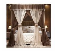 Mesh Canopy Bed Drapes for Double & Single Beds, Mosquito Netting Shield, Romantic Bedroom Decoration with Metal Bracket - Brown Color, Elegant Protection