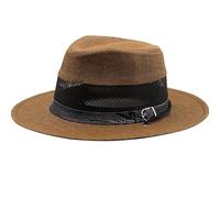 Mesh Class Wide Brim Straw Panama Fedora Hat Jazz Hat for Men Women Sun Hat Summer Beach Hat (Paper Straw, Coffee)