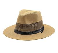 Mesh Class Wide Brim Straw Panama Fedora Hat Jazz Hat for Men Women Sun Hat Summer Beach Hat (Paper Straw, Khaki)