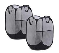Mesh Collapsible Laundry Baskets, 2PCS Mesh Collapsible Washing Basket, 75L Pop up Laundry Hamper Basket, Mesh Folding Laundry Basket with Handles for Clothes Tidy Storage(Black)