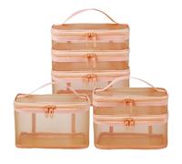 Mesh Cosmetic Bag Makeup Bags Portable Travel Organizing Zipper Pouch Toiletries Make up Pouches for Summer Beach Home Office(Orange 3pcs)